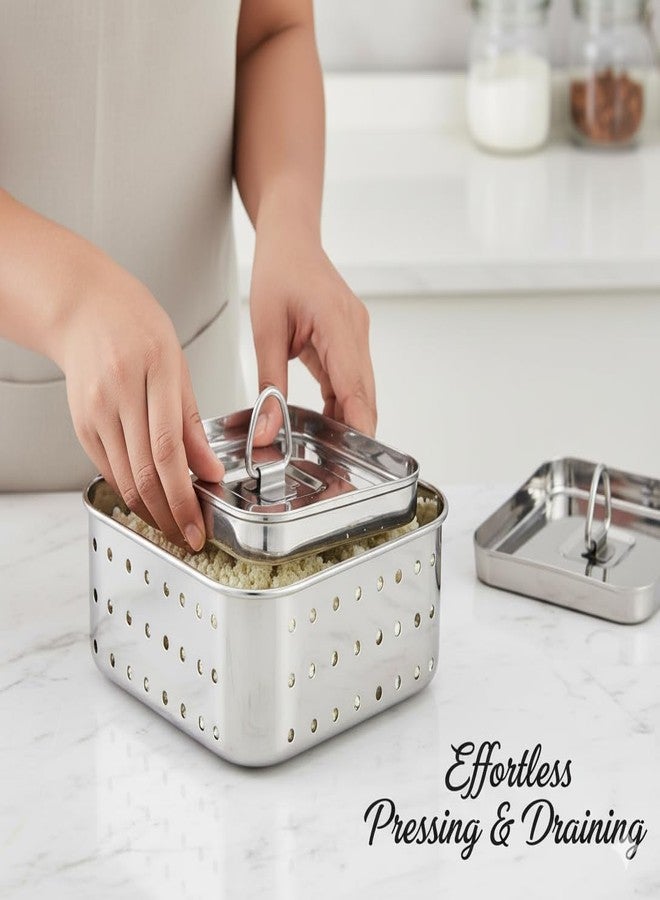 Dangfly Stainless Steel Paneer Maker Mould with Lid| Square Paneer & Tofu Press | Whey Separator for Homemade Paneer, Tofu & Cheese | Easy to Use, Rust-Free & Durable (450 ML) - Image 2