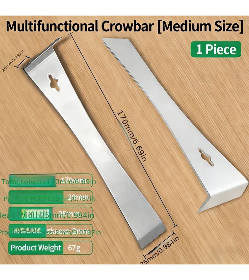 Universal Multifunctional Stainless Steel Pry Bar with Nail Puller Medium - Image 5