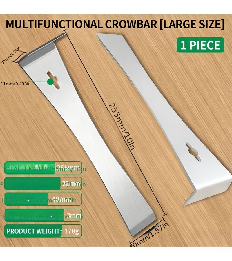 Universal Multifunctional Stainless Steel Pry Bar with Nail Puller Medium - Image 2