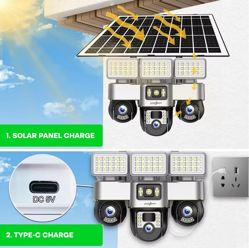 Active Pixel 4G Solar Powered 4MP CCTV Camera with 2+1 Lens | PTZ 360° Wireless Outdoor Security Camera with LED Floodlights | Motion Detection, SIM Card Slot, 2-Way Audio, IP66 Waterproof - Image 3