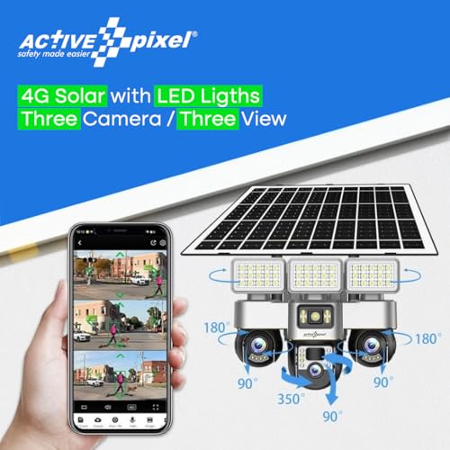 Active Pixel 4G Solar Powered 4MP CCTV Camera with 2+1 Lens | PTZ 360° Wireless Outdoor Security Camera with LED Floodlights | Motion Detection, SIM Card Slot, 2-Way Audio, IP66 Waterproof - Image 2