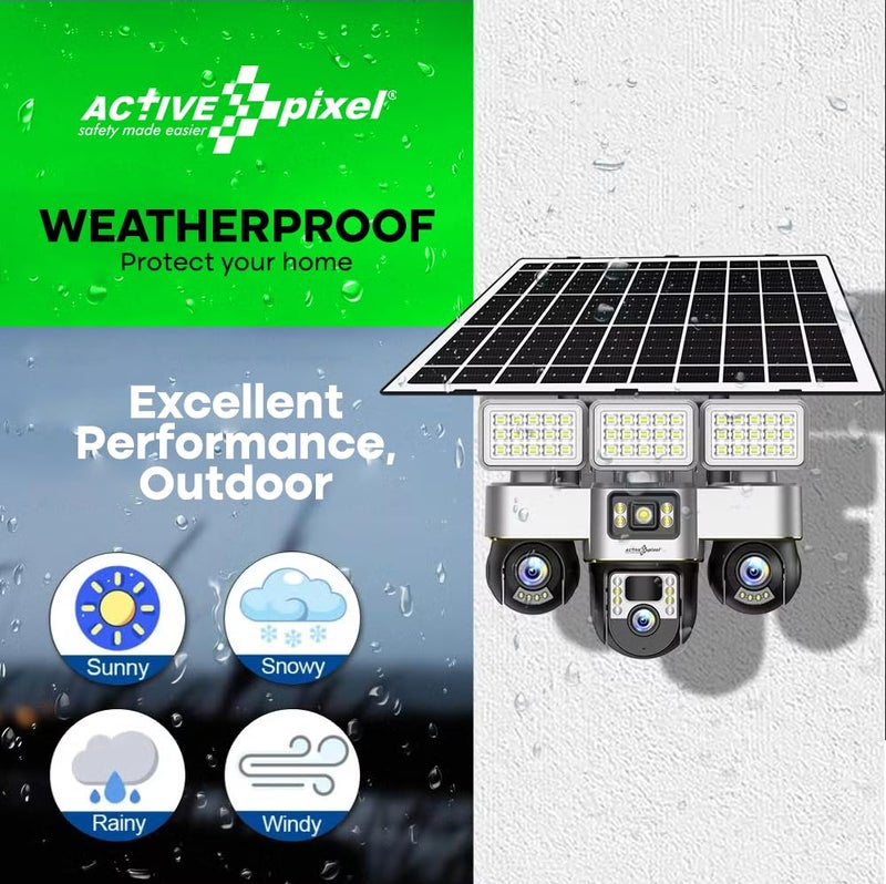 Active Pixel 4G Solar Powered 4MP CCTV Camera with 2+1 Lens | PTZ 360° Wireless Outdoor Security Camera with LED Floodlights | Motion Detection, SIM Card Slot, 2-Way Audio, IP66 Waterproof - Image 4