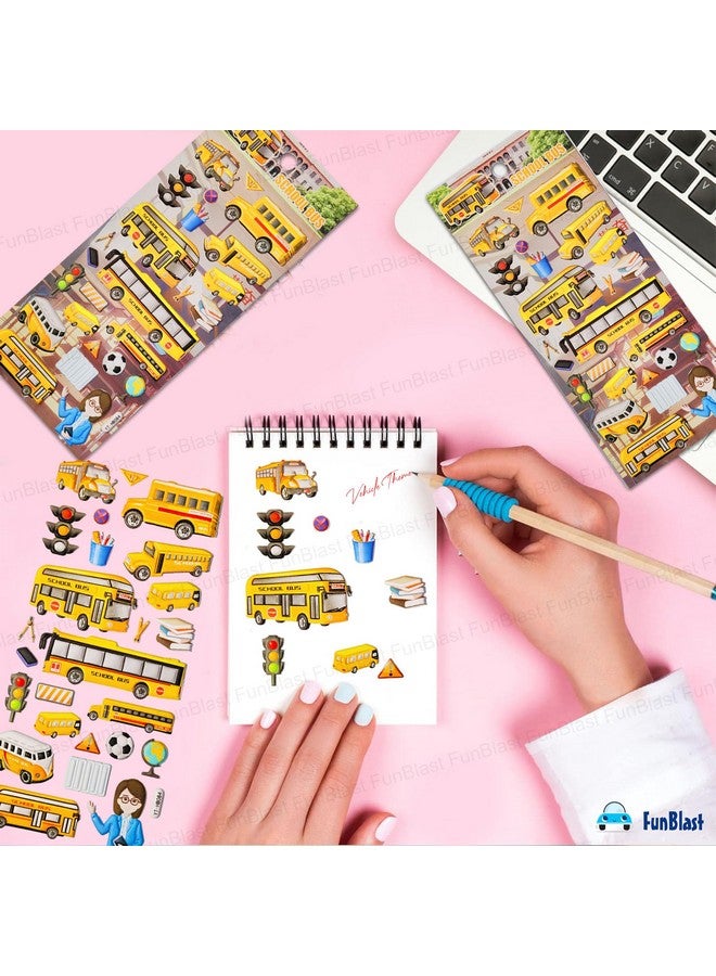 فنبلاست مجموعة ملصقات فان بلاست بطابع حافلة مدرسية - ورقتان، أكثر من 50 ملصقًا كاواي منتفخًا للأطفال، ملصقات ثلاثية الأبعاد للبنات، ملصقات جمالية، ملصقات إسفنجية للأطفال، ملصقات ذاتية اللصق (متعددة الألوان) - Image 3