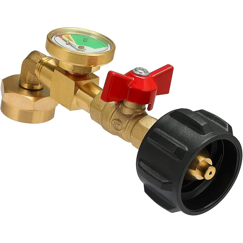 BEEDEFUL Upgraded Propane Refill Adapter with Valve and Gauge, for Filling 1lb Bottles from a 20lb Tank, Fits QCC1/Type1 Propane Tanks and 1lb Disposable Cylinders, Solid Brass, Includes 1x Sealing Tape - Image 1