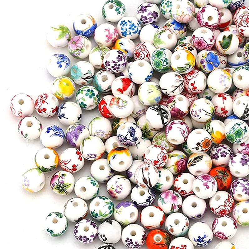 Herzwild 100Pcs Flower Ceramic Beads Craft Beads Threading Ball Bracelets Beads Colorful Beads Set Chinese Porcelain Beads For Diy Schmuck Arts Crafts Necklace Bangle (8Mm) - Image 1