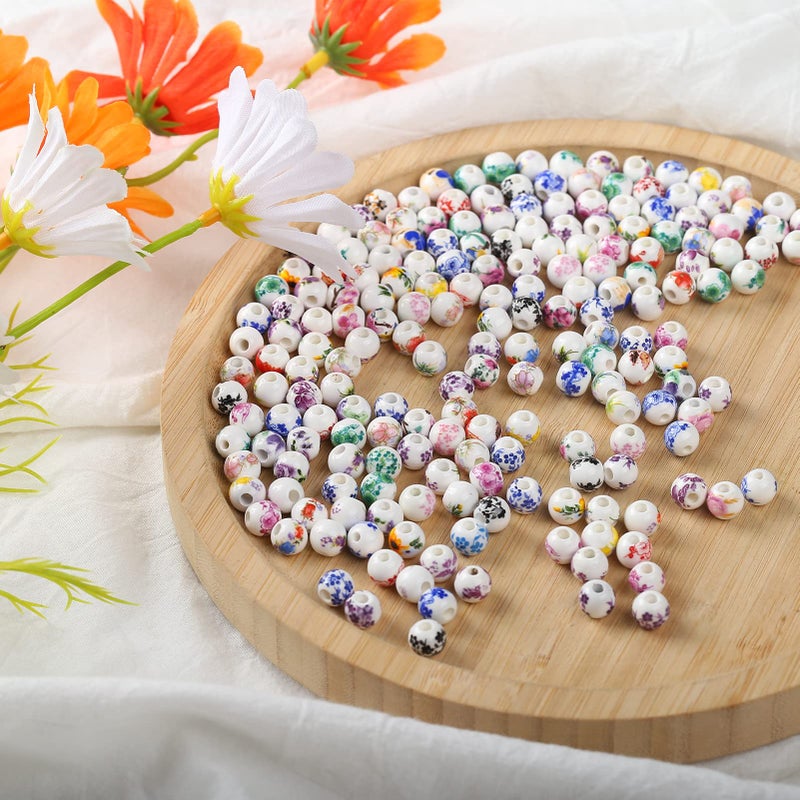 Herzwild 100Pcs Flower Ceramic Beads Craft Beads Threading Ball Bracelets Beads Colorful Beads Set Chinese Porcelain Beads For Diy Schmuck Arts Crafts Necklace Bangle (8Mm) - Image 3