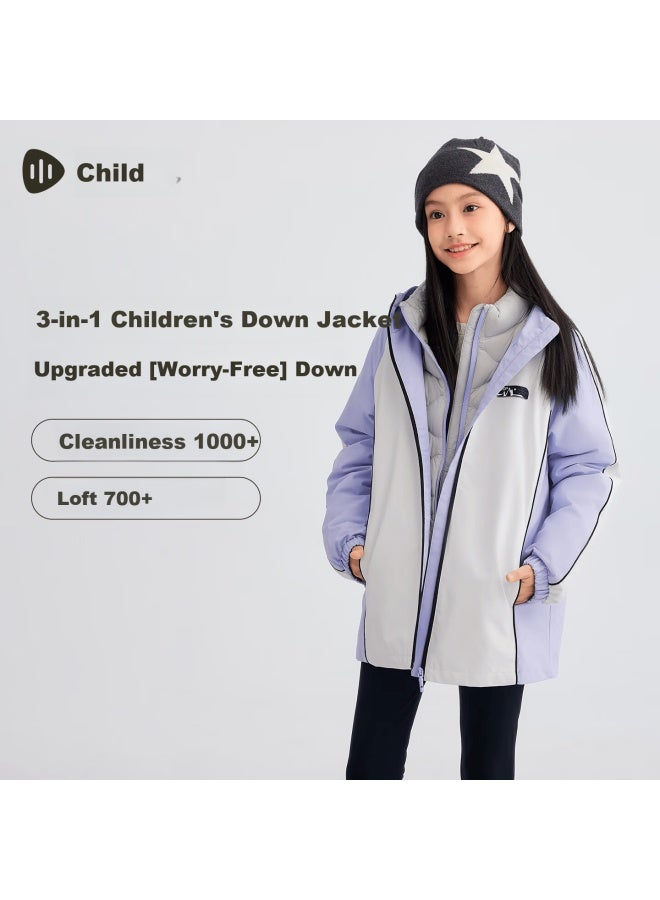 Souhait Kids Detachable Down Jacket Boys Girls Winter New Three-proof Windbreaker Coat Cold River Purple 110 - Image 1
