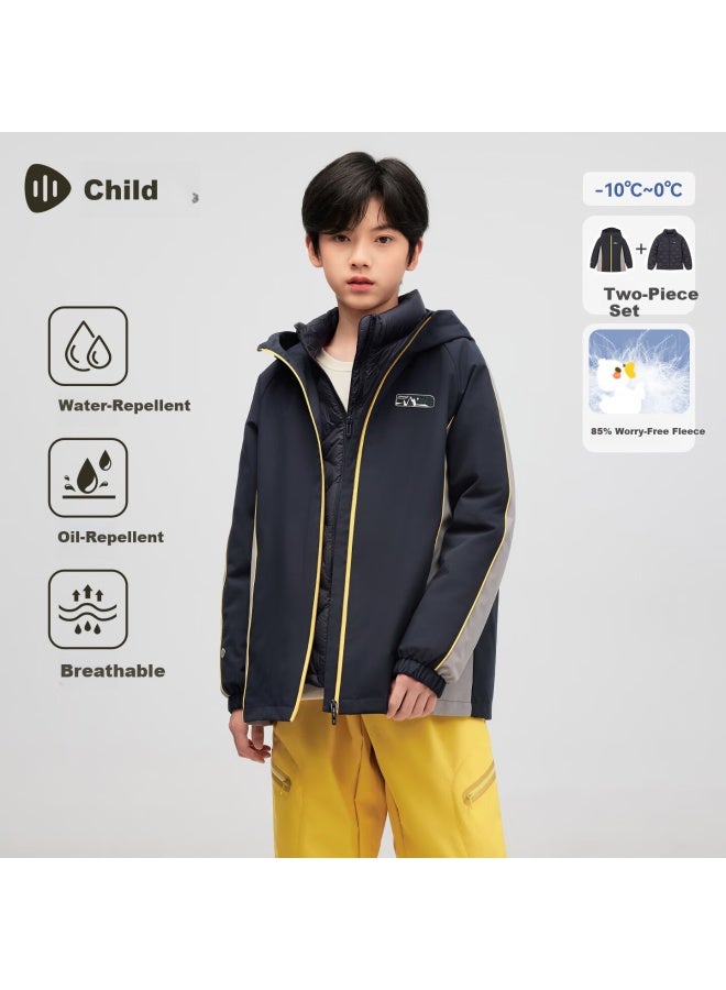 Souhait Kids Detachable Down Jacket Boys Girls Winter New Three-proof Windbreaker Coat Cold River Purple 110 - Image 2