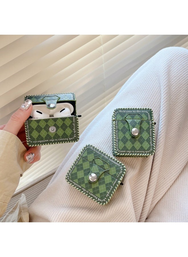 Generic - Suitable For AirPods 4 Headphone Case Cartoon All-inclusive Leather Case For Apple1/2 Generation Pro2 Bluetooth Protective Case One-piece Case-Color:One-piece Leather Case-green Diamond Plaid-Model:Airpods 4 (protective Case) - Image 1