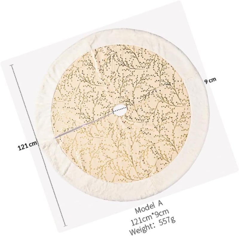 MAGICLULU Christmas Tree Skirt 121cm Plush Velvet Tree Skirt Mat Golden Embroidered Floral Pattern Decoration Holiday Party Home Decor - Image 2