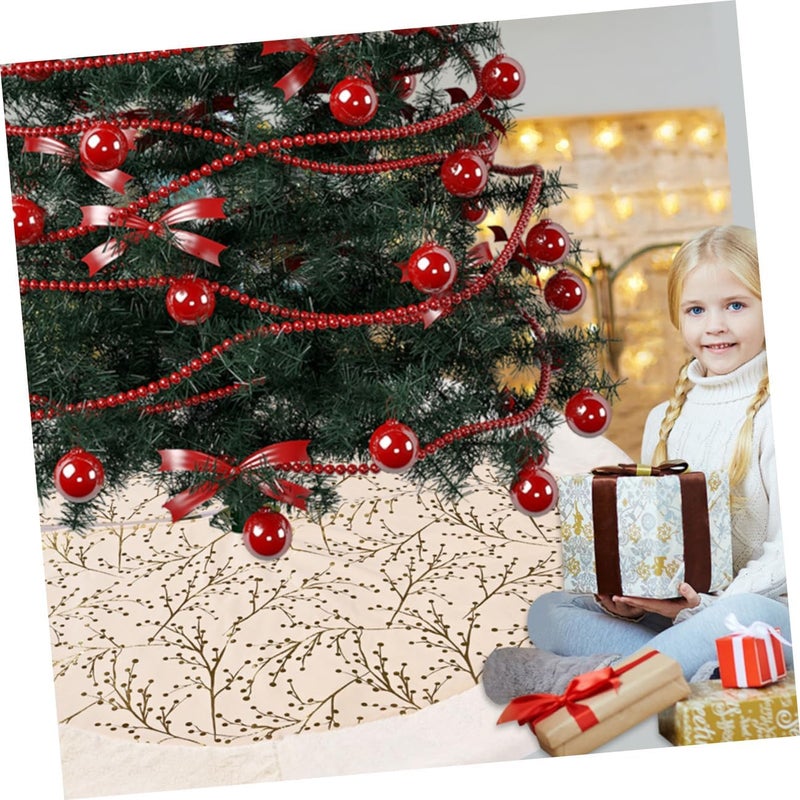 MAGICLULU Christmas Tree Skirt 121cm Plush Velvet Tree Skirt Mat Golden Embroidered Floral Pattern Decoration Holiday Party Home Decor - Image 5