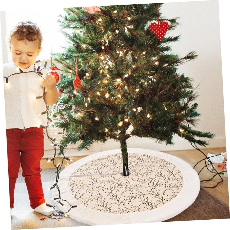 MAGICLULU Christmas Tree Skirt 121cm Plush Velvet Tree Skirt Mat Golden Embroidered Floral Pattern Decoration Holiday Party Home Decor - Image 4