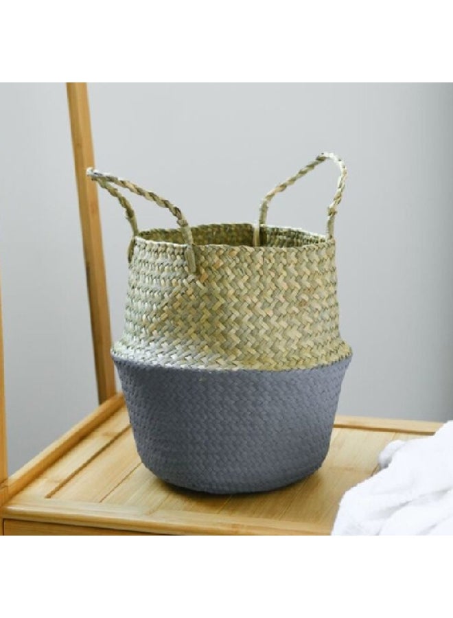 HONEYBEE Sturdy Open Top Design Laundry Hamper with Handle Brown and Blue 25 x 24 x 24 cm SSB0124A-A - Image 2