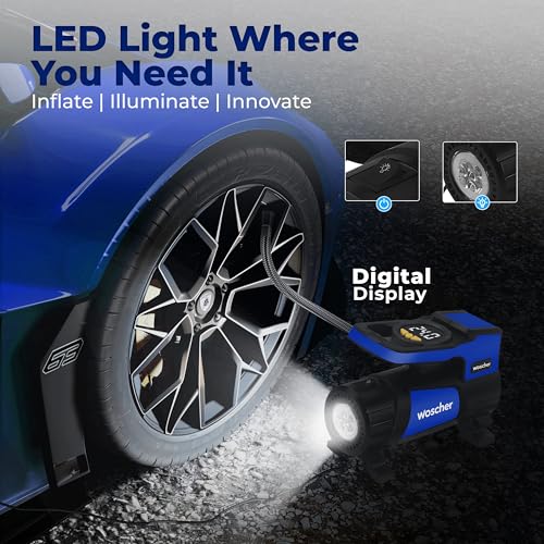 Woscher BoltAir Digital Tyre Inflator for Car and Bike | 12V DC Fast Inflation 150 psi | Strong Metal Body with Emergency LED Light,Heavy Duty Zipper Bag - Image 5