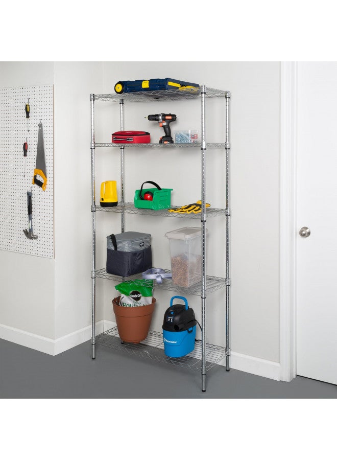 Honey Can Do Honey-Can-Do, 5-Tier Chrome Heavy-Duty Adjustable Shelving Unit with 200-lb Per Shelf Weight Capacity - Image 3
