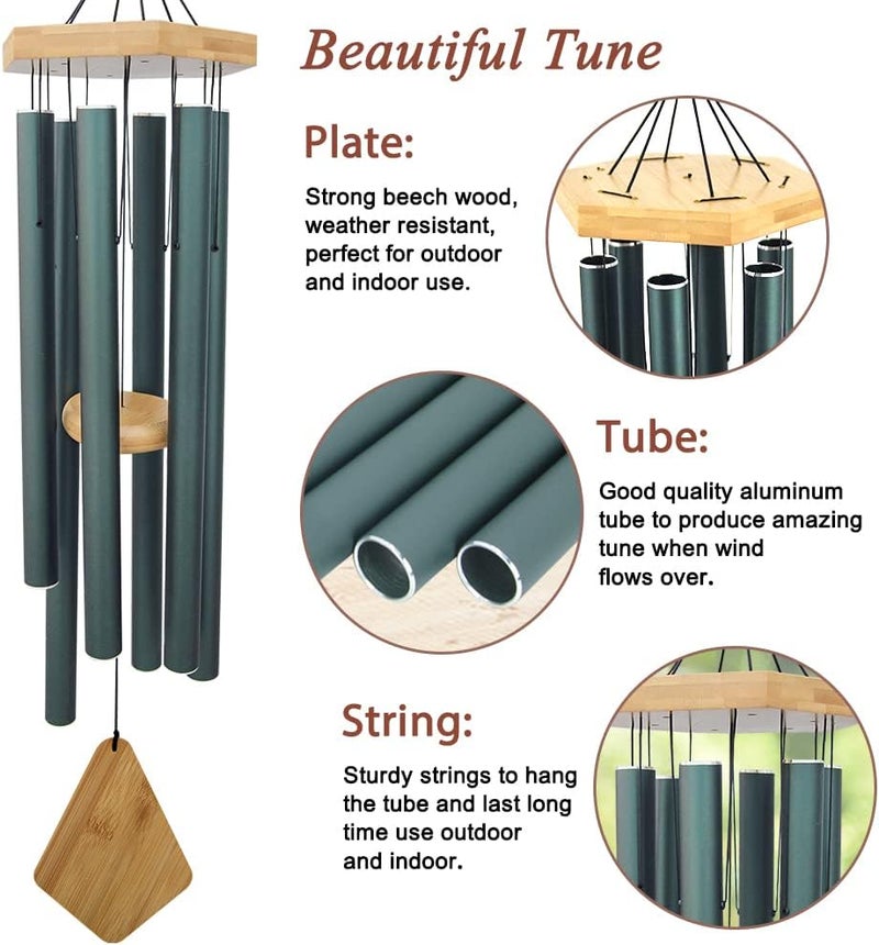 Howarmer Wind Chimes Outdoor Deep Tone, 36 Inches Large WindChimes Outdoor Sympathy Windchime for Mom/Housewarming/Christmas, Garden Chimes for Outside Decoration. Green - Image 2