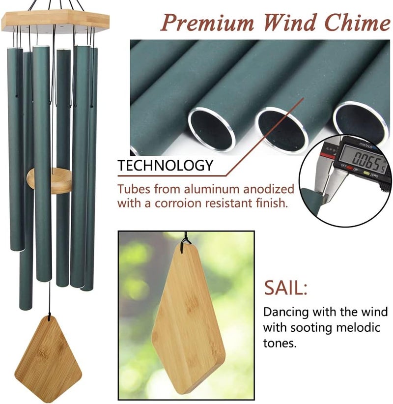 Howarmer Wind Chimes Outdoor Deep Tone, 36 Inches Large WindChimes Outdoor Sympathy Windchime for Mom/Housewarming/Christmas, Garden Chimes for Outside Decoration. Green - Image 4