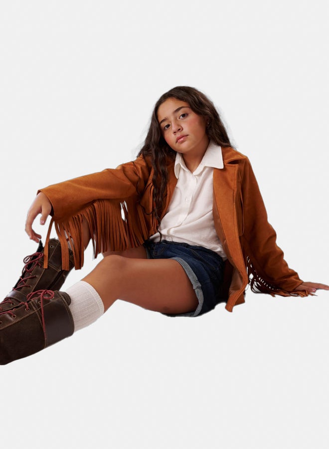 روكيدو فيست قطيفة طويل الأكمام بشراشيب - Image 2