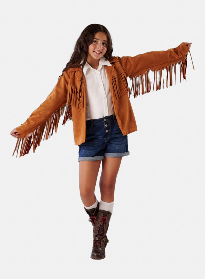 روكيدو فيست قطيفة طويل الأكمام بشراشيب - Image 1