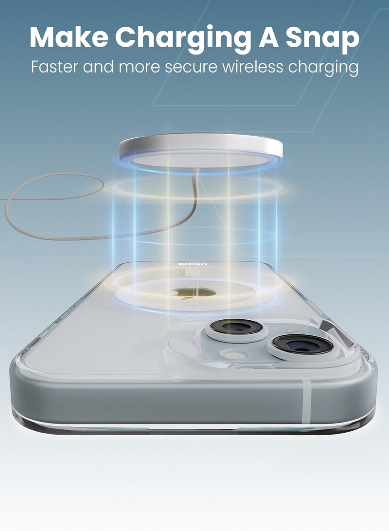 Moxedo Magnetic Protective Case 360 Protection Clear Case Hard PC with Built-in Strong Magnets Compatible with Magnetic Safe Designed for iPhone 15 6.1 inch (White) - Image 2