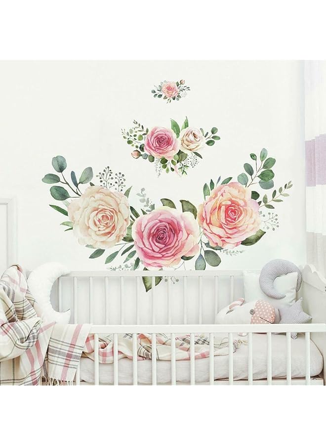 RoomMates Roses Peel And Stick Giant Wall Decals | Pink And Green Wall Stickers - Image 1