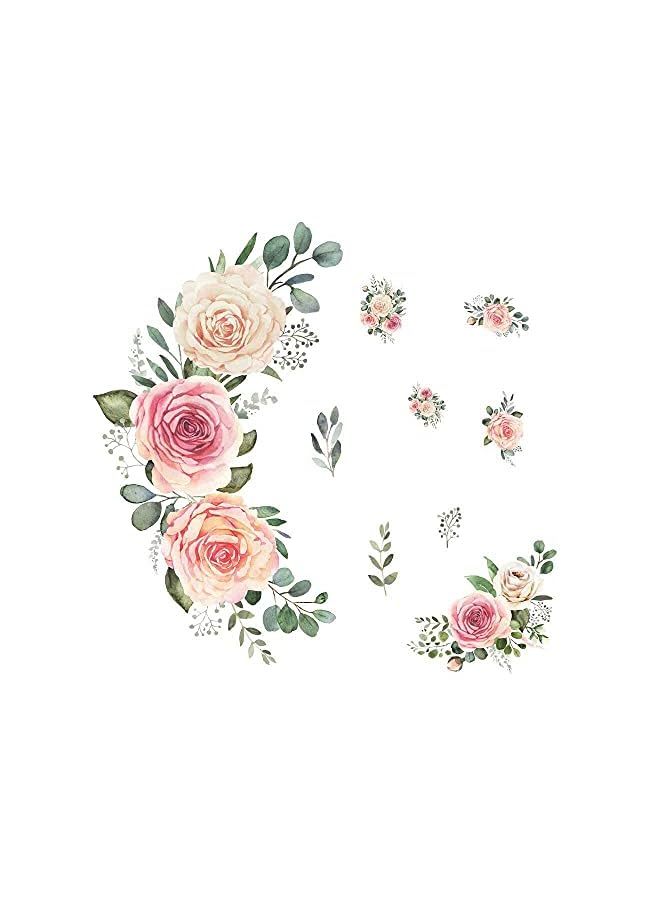 RoomMates Roses Peel And Stick Giant Wall Decals | Pink And Green Wall Stickers - Image 3