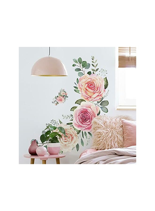 RoomMates Roses Peel And Stick Giant Wall Decals | Pink And Green Wall Stickers - Image 2