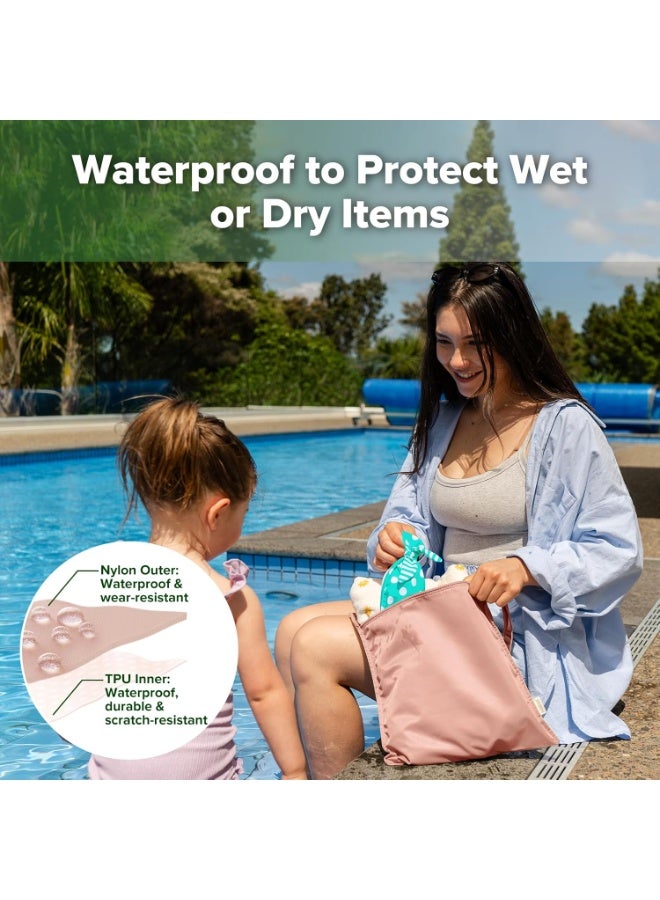 haakaa Waterproof Wet Bags for Baby Wet Dry Bags for Cloth Diaper, Swimsuit & Travel, 2pcs, Blush - Image 3