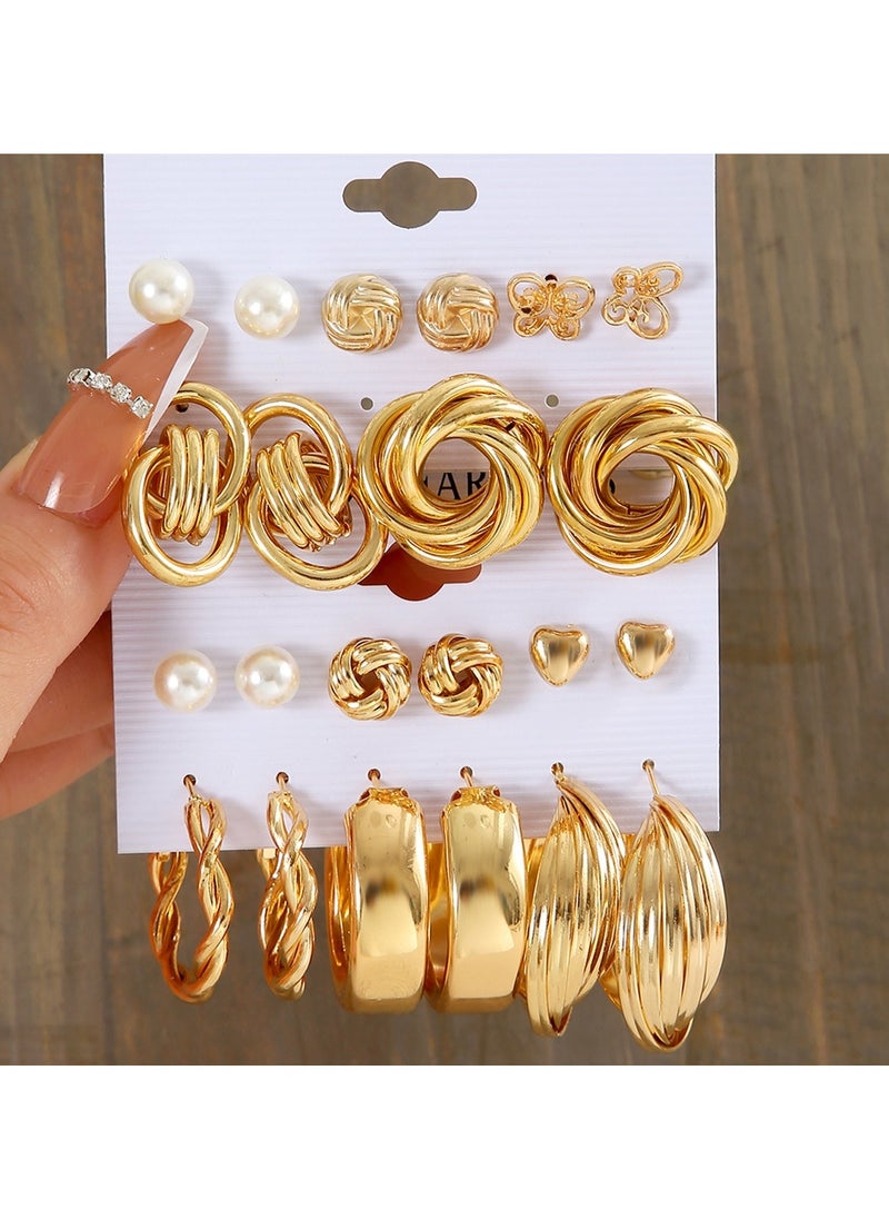 Huitich 11 Pairs Gold Colour Tone Stud & Hoop Earrings Set Elegant Jewelry Collection  - Image 2