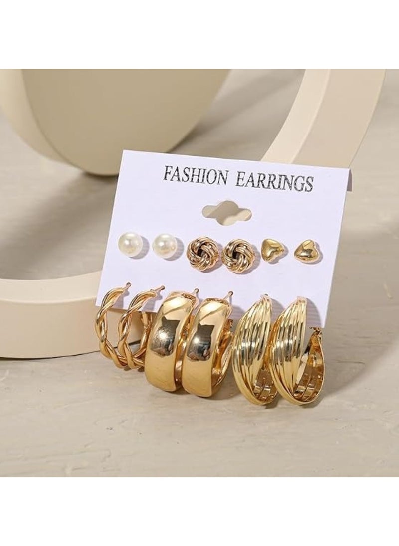 Huitich 11 Pairs Gold Colour Tone Stud & Hoop Earrings Set Elegant Jewelry Collection  - Image 3