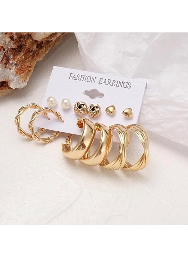 Huitich 11 Pairs Gold Colour Tone Stud & Hoop Earrings Set Elegant Jewelry Collection  - Image 4