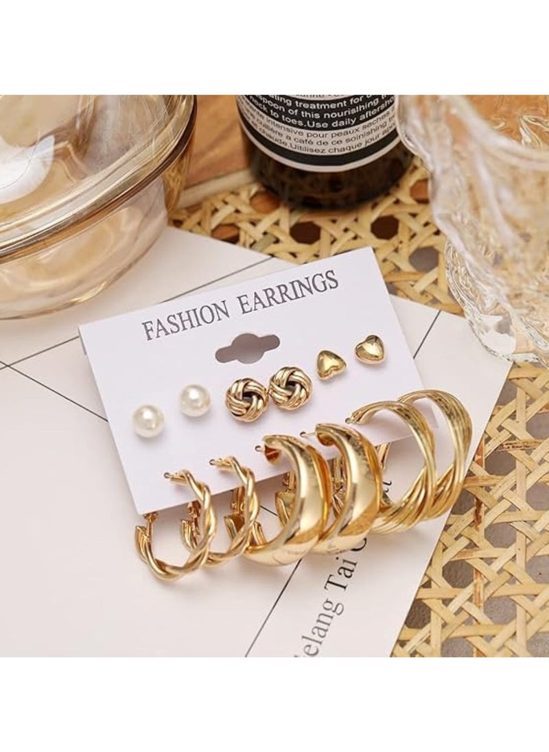 Huitich 11 Pairs Gold Colour Tone Stud & Hoop Earrings Set Elegant Jewelry Collection  - Image 5