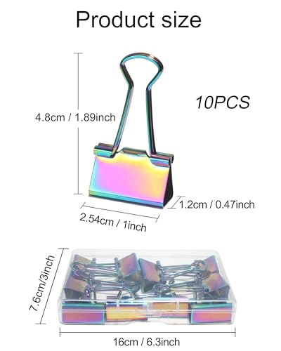 QUJUFIND 10 Pcs Rainbow Paper Clamps,Medium Binder Clips, 1 Inch Length for Office Use, Organize Files and Folders - Image 3