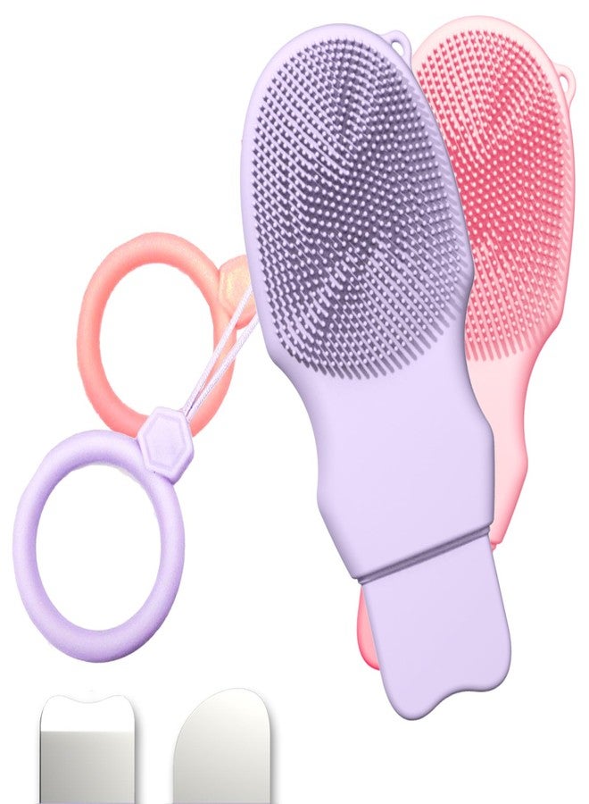 Mulyric 2-Pack Blackhead Remover Double Headed Scraper, Silicone Face Scrubber for Deep Cleansing, Portable Mini Skin Care Tool for Men & Women (Pink + Purple) - Image 1