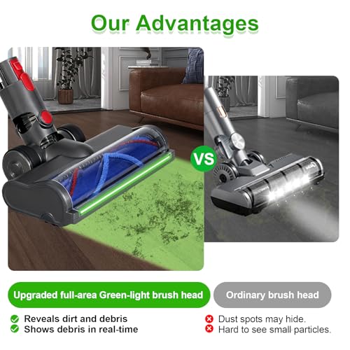 yqlbgprj Upgraded Anti-Tangle Replacement Vacuum Cleaner Head With LED Green Light, Compatible With Dyson V15 V11 V10 V7 G5 V8 Slim Cordless Vacuum Cleaner Head Replacement Quick-Release Design Dyson v8 head - Image 5