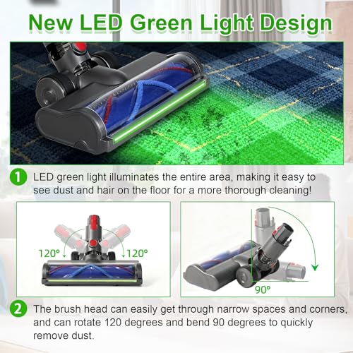 yqlbgprj Upgraded Anti-Tangle Replacement Vacuum Cleaner Head With LED Green Light, Compatible With Dyson V15 V11 V10 V7 G5 V8 Slim Cordless Vacuum Cleaner Head Replacement Quick-Release Design Dyson v8 head - Image 4