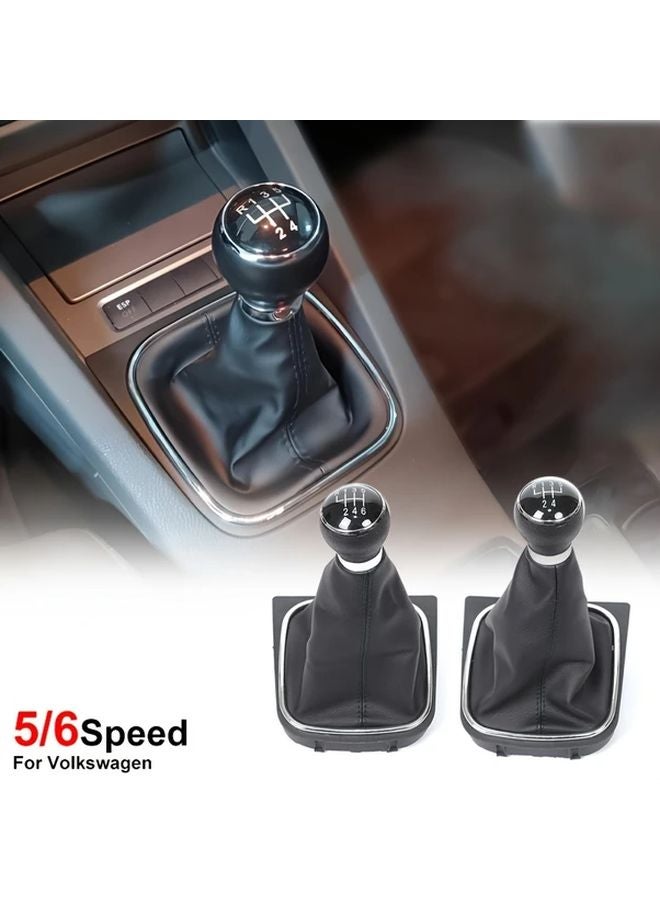 5 Speed Stick Shift Knob With Faux Leather Boot For Volkswagen Golf MK5 MK6 Jetta - Image 1