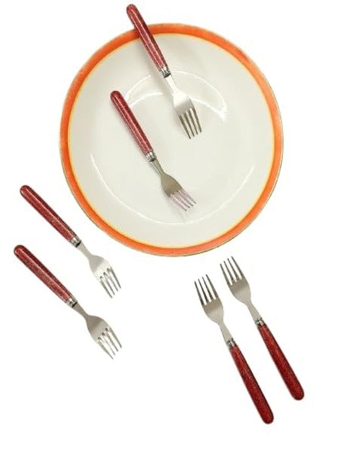BriKSHi Red Glitter Handle Fork Set – Stainless Steel Dinner Forks, Sparkly Flatware for Home & Party (Set of 6)||503 - Image 4