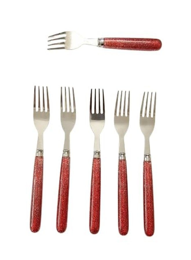 BriKSHi Red Glitter Handle Fork Set – Stainless Steel Dinner Forks, Sparkly Flatware for Home & Party (Set of 6)||503 - Image 5