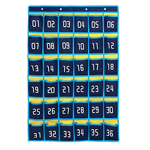 Loghot Classroom Accessories Closet Pocket Chart for Cell Phones Holder Wall Door Hanging Organizer (36 Pockets Blue) - Image 1