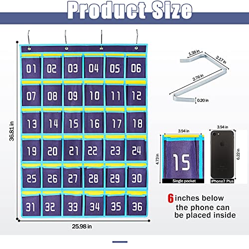 Loghot Classroom Accessories Closet Pocket Chart for Cell Phones Holder Wall Door Hanging Organizer (36 Pockets Blue) - Image 2