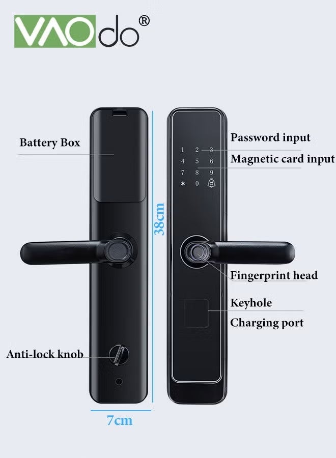 VAOdo Fingerprint Smart Door Lock with Handle & Keypad, No More Lost Keys, for Home, Use Magnetic Card Fingerprint Password or Key to Unlock, Kids, Airbnb & Rental Property - Image 3