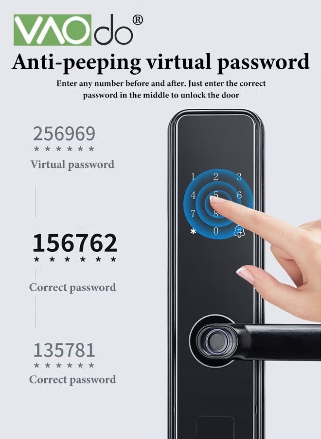 VAOdo Fingerprint Smart Door Lock with Handle & Keypad, No More Lost Keys, for Home, Use Magnetic Card Fingerprint Password or Key to Unlock, Kids, Airbnb & Rental Property - Image 5
