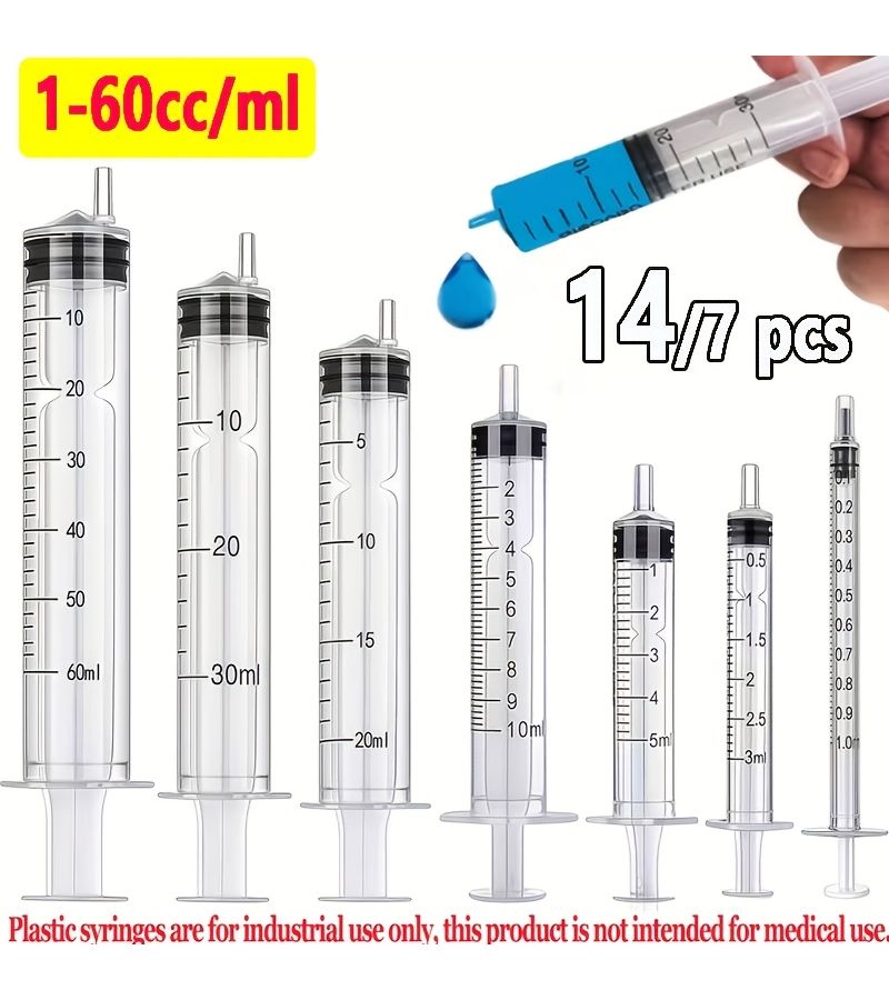 7 Pcs Multi Size Small Capacity Plastic Syringes 0.03 To 2.03 Oz For Scientific Laboratory Liquid Measurements And Pet Feeding - Image 1