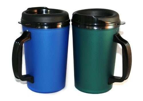 GAMA Electronics 2 ThermoServ Foam Insulated Coffee Mug 20 oz w/Lids (1) Blue & (1) Green - Image 2