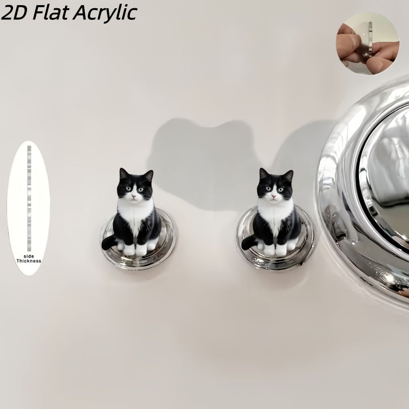 2pcs Black Cat Toilet Flush Button Decorative 2D Adhesive Sticker - Image 5