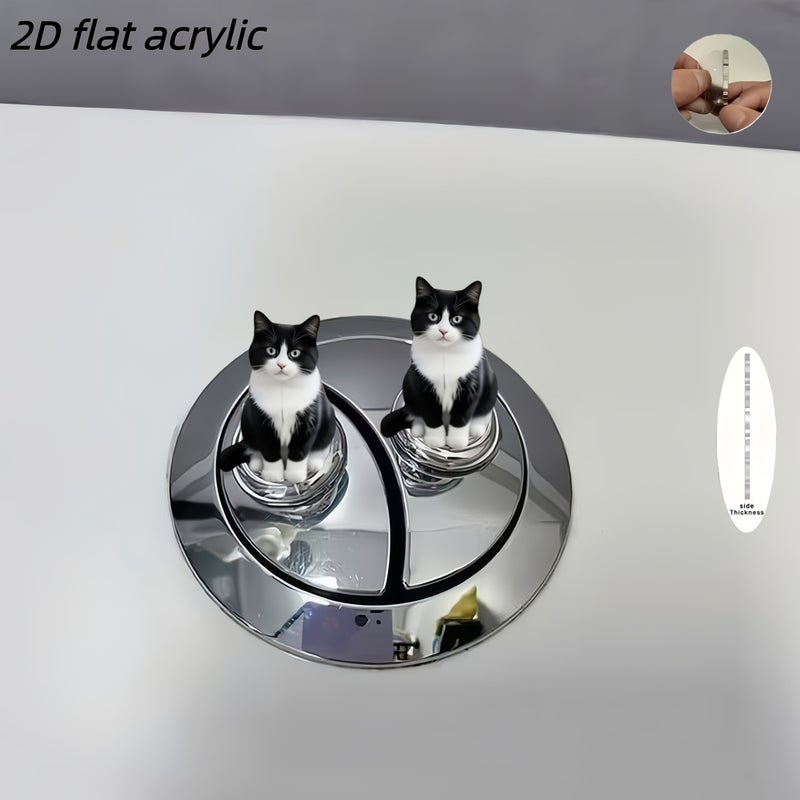2pcs Black Cat Toilet Flush Button Decorative 2D Adhesive Sticker - Image 3