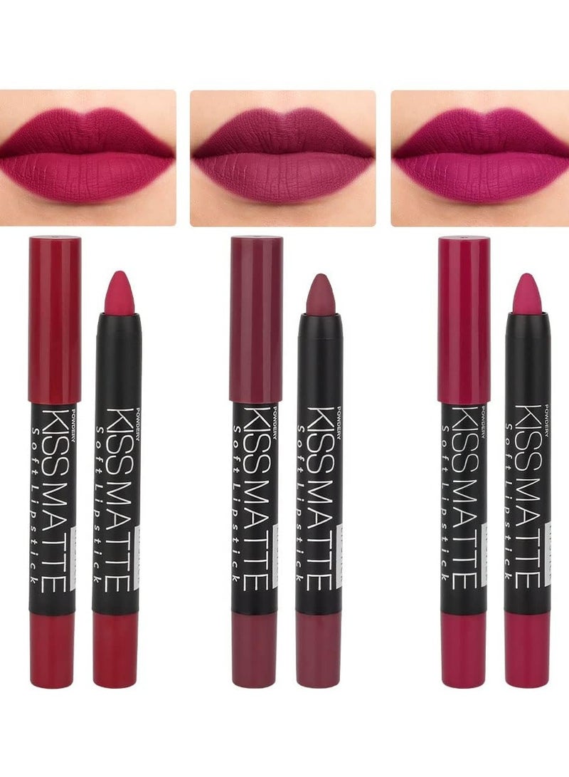 DNM 3Pcs Plum Purple Wine Red Matte Lip Sticks Crayon Lip Liner Lipstick Pencil Set for Women Long Lasting 24 Hour Waterproof Lip Liner and Lipstick Set mate 24 horas originales 02&12&14 - Image 1