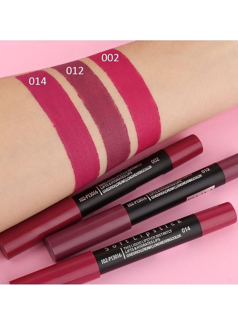 DNM 3Pcs Plum Purple Wine Red Matte Lip Sticks Crayon Lip Liner Lipstick Pencil Set for Women Long Lasting 24 Hour Waterproof Lip Liner and Lipstick Set mate 24 horas originales 02&12&14 - Image 3