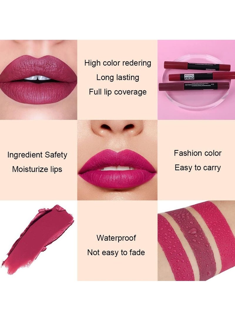 DNM 3Pcs Plum Purple Wine Red Matte Lip Sticks Crayon Lip Liner Lipstick Pencil Set for Women Long Lasting 24 Hour Waterproof Lip Liner and Lipstick Set mate 24 horas originales 02&12&14 - Image 4